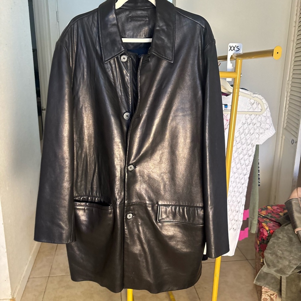 Brooks Brothers Black Leather Trench Coat